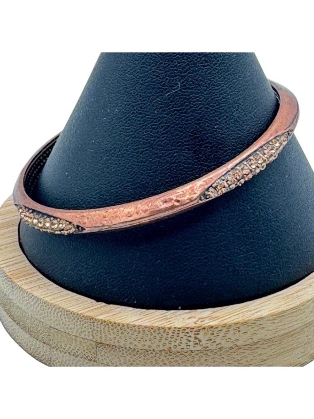 Vintage Copper and Rhinestone Bangle Bracelet BOHO Stackable 8" - Picture 2 of 10